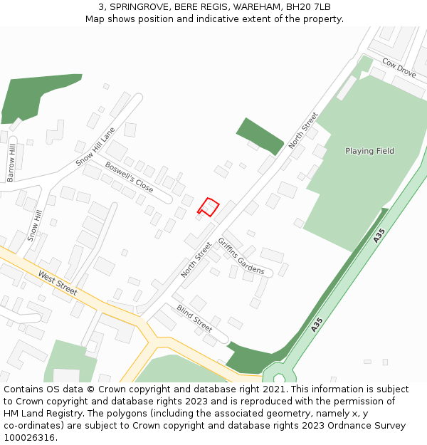 3, SPRINGROVE, BERE REGIS, WAREHAM, BH20 7LB: Location map and indicative extent of plot