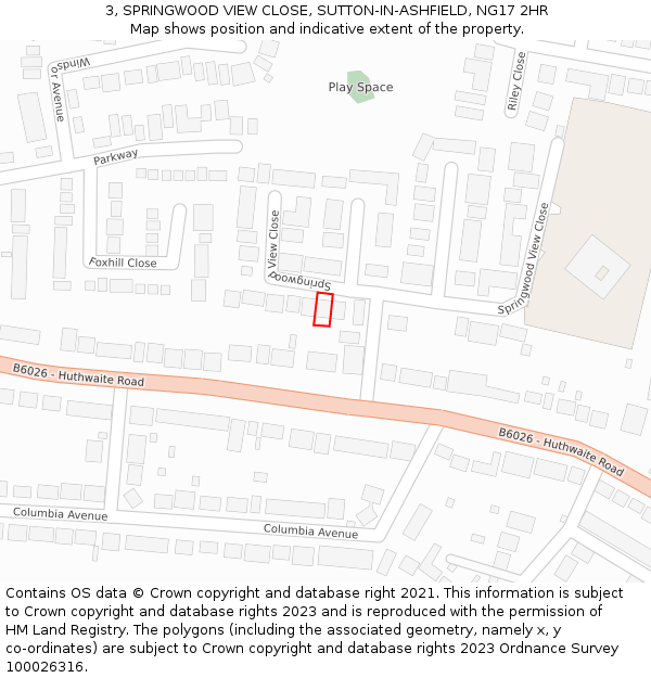 3, SPRINGWOOD VIEW CLOSE, SUTTON-IN-ASHFIELD, NG17 2HR: Location map and indicative extent of plot