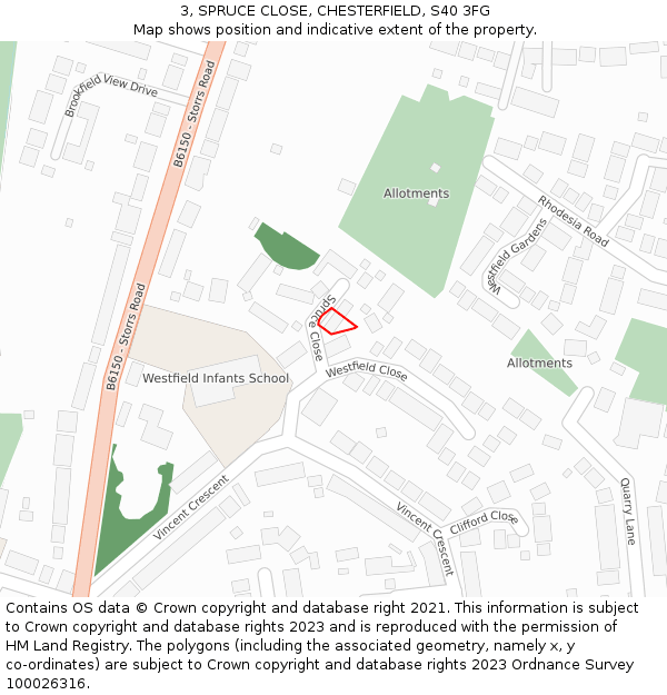 3, SPRUCE CLOSE, CHESTERFIELD, S40 3FG: Location map and indicative extent of plot