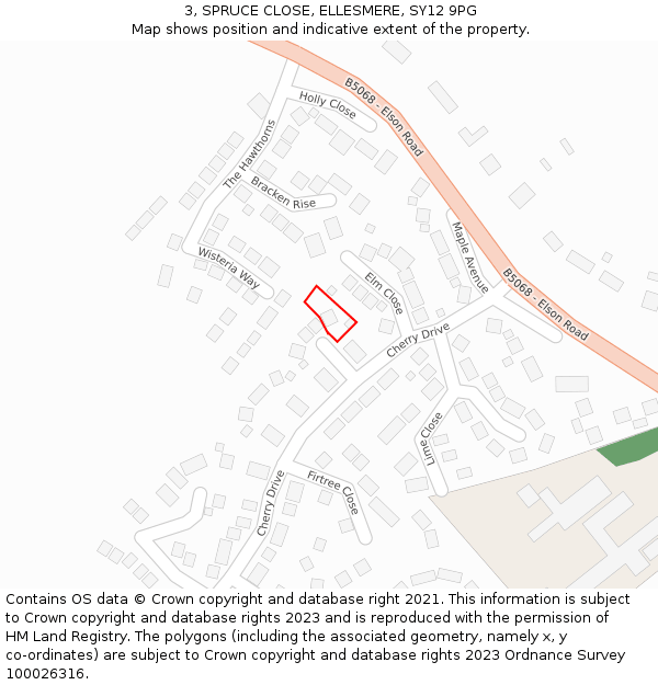 3, SPRUCE CLOSE, ELLESMERE, SY12 9PG: Location map and indicative extent of plot