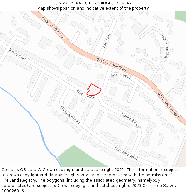 3, STACEY ROAD, TONBRIDGE, TN10 3AP: Location map and indicative extent of plot