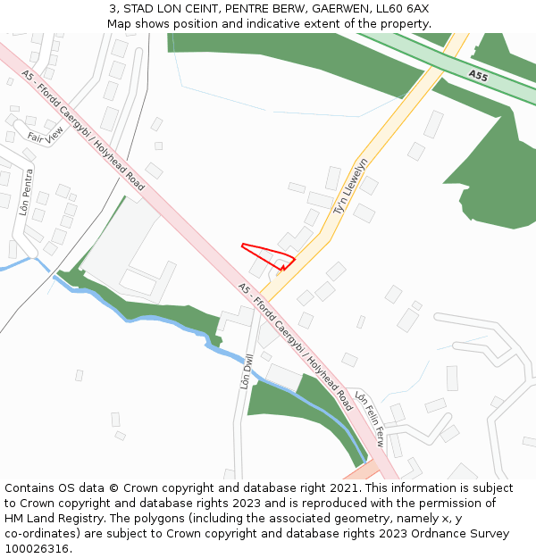 3, STAD LON CEINT, PENTRE BERW, GAERWEN, LL60 6AX: Location map and indicative extent of plot