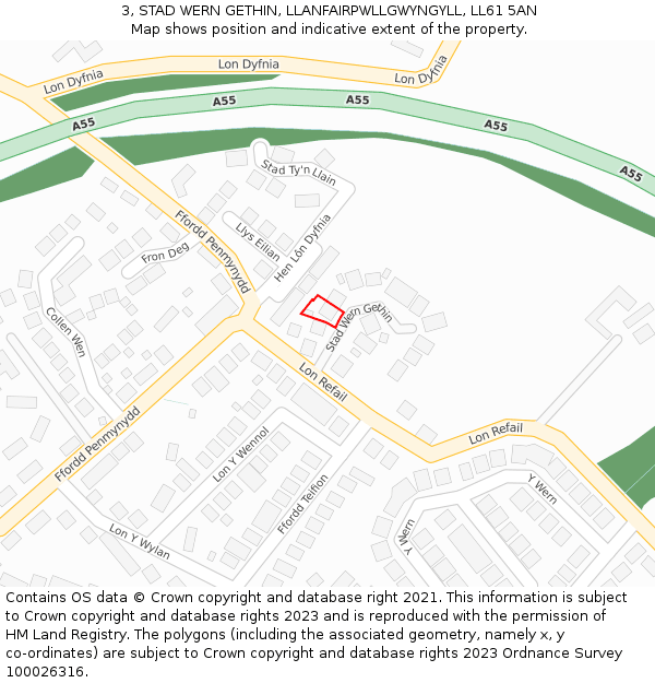 3, STAD WERN GETHIN, LLANFAIRPWLLGWYNGYLL, LL61 5AN: Location map and indicative extent of plot