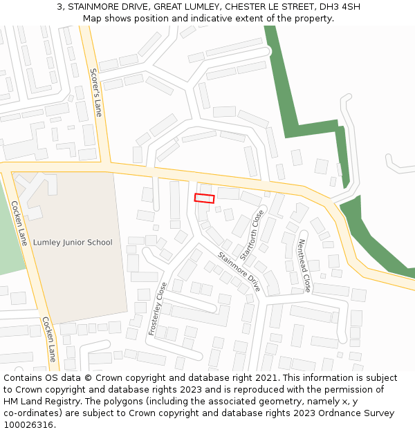 3, STAINMORE DRIVE, GREAT LUMLEY, CHESTER LE STREET, DH3 4SH: Location map and indicative extent of plot