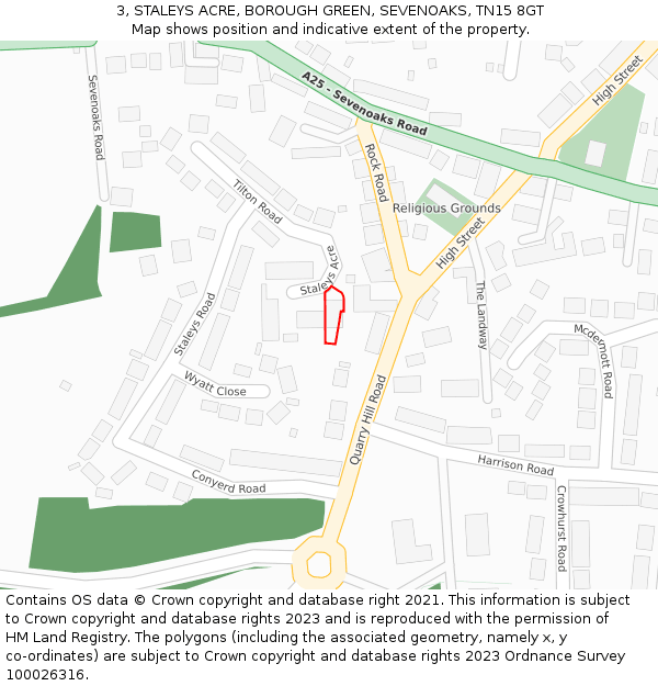 3, STALEYS ACRE, BOROUGH GREEN, SEVENOAKS, TN15 8GT: Location map and indicative extent of plot