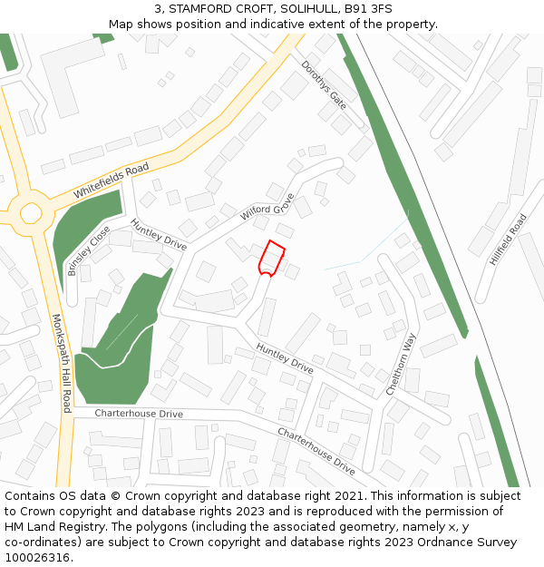 3, STAMFORD CROFT, SOLIHULL, B91 3FS: Location map and indicative extent of plot