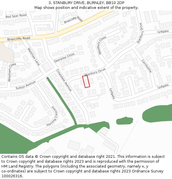 3, STANBURY DRIVE, BURNLEY, BB10 2DP: Location map and indicative extent of plot