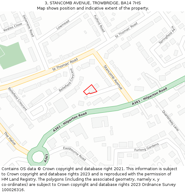 3, STANCOMB AVENUE, TROWBRIDGE, BA14 7HS: Location map and indicative extent of plot