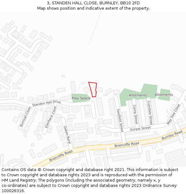 3, STANDEN HALL CLOSE, BURNLEY, BB10 2FD: Location map and indicative extent of plot