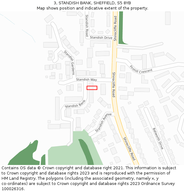 3, STANDISH BANK, SHEFFIELD, S5 8YB: Location map and indicative extent of plot