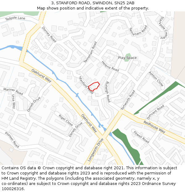 3, STANFORD ROAD, SWINDON, SN25 2AB: Location map and indicative extent of plot