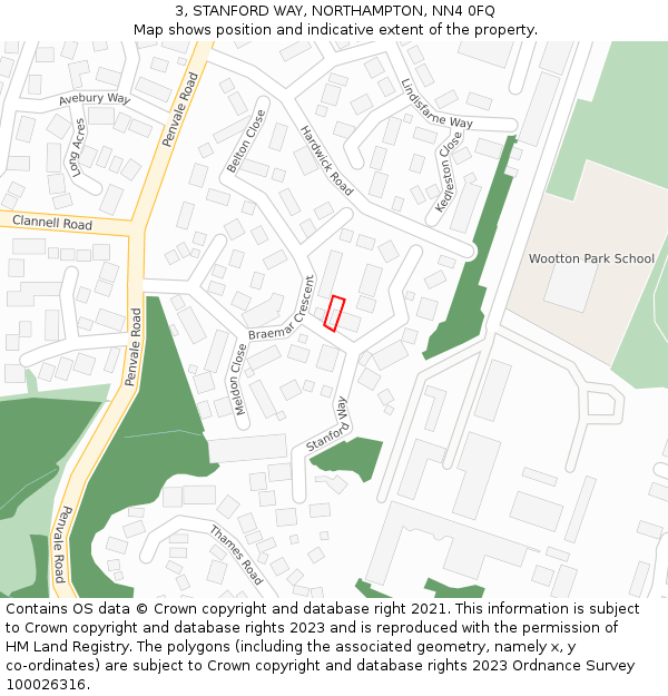 3, STANFORD WAY, NORTHAMPTON, NN4 0FQ: Location map and indicative extent of plot