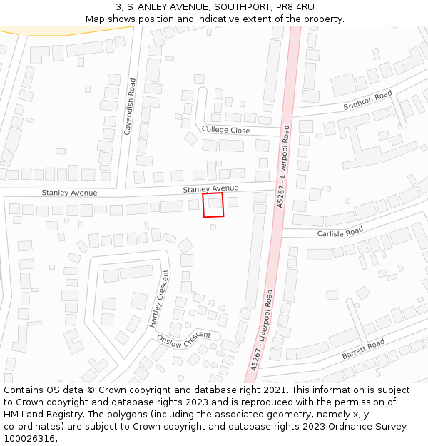 3, STANLEY AVENUE, SOUTHPORT, PR8 4RU: Location map and indicative extent of plot