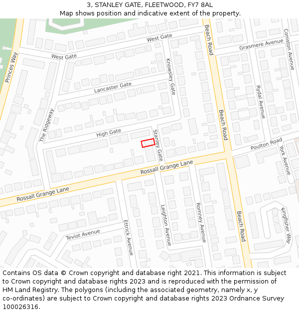 3, STANLEY GATE, FLEETWOOD, FY7 8AL: Location map and indicative extent of plot