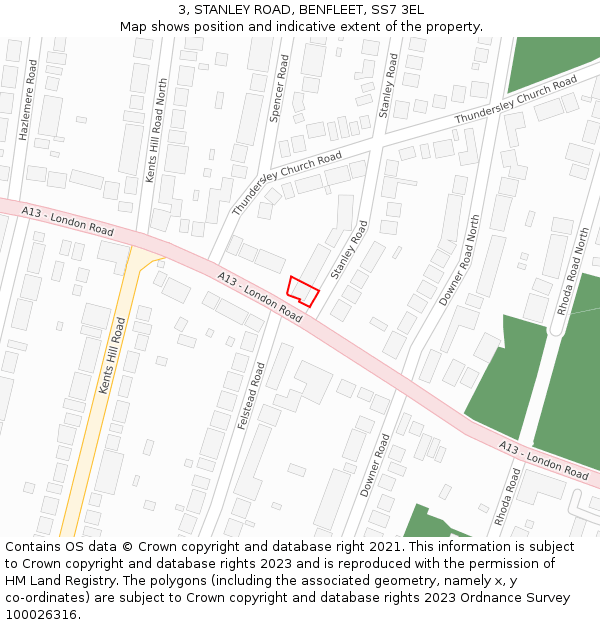 3, STANLEY ROAD, BENFLEET, SS7 3EL: Location map and indicative extent of plot