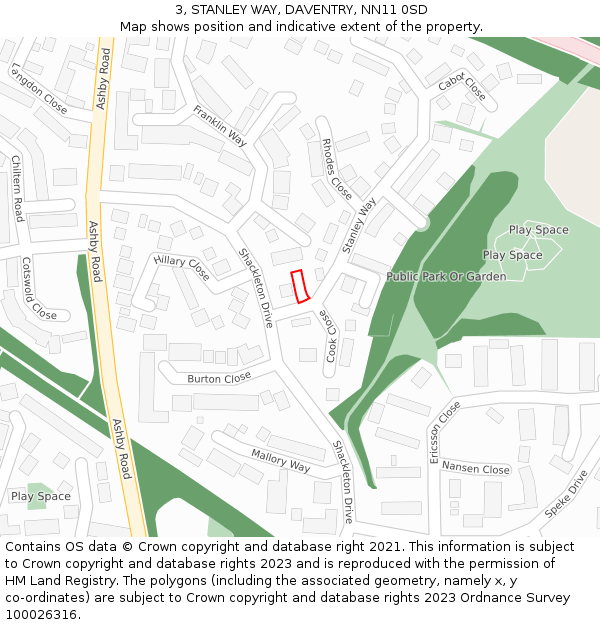 3, STANLEY WAY, DAVENTRY, NN11 0SD: Location map and indicative extent of plot