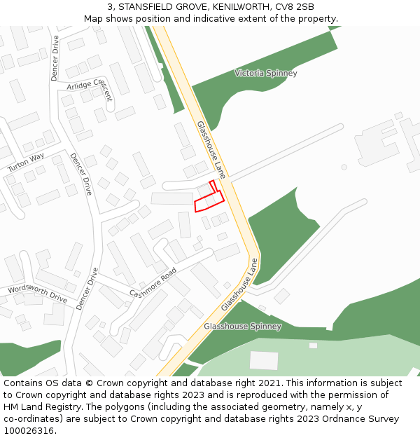 3, STANSFIELD GROVE, KENILWORTH, CV8 2SB: Location map and indicative extent of plot