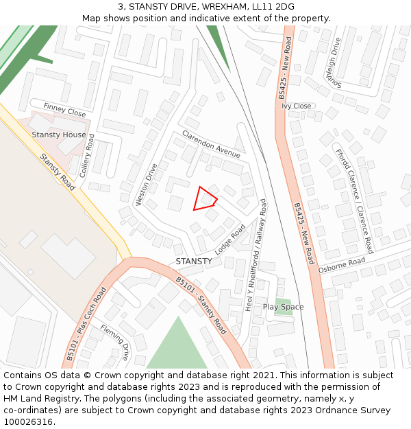 3, STANSTY DRIVE, WREXHAM, LL11 2DG: Location map and indicative extent of plot