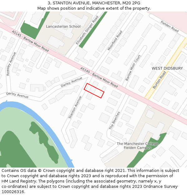 3, STANTON AVENUE, MANCHESTER, M20 2PG: Location map and indicative extent of plot