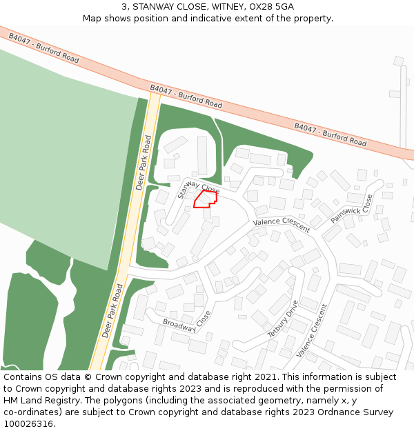 3, STANWAY CLOSE, WITNEY, OX28 5GA: Location map and indicative extent of plot