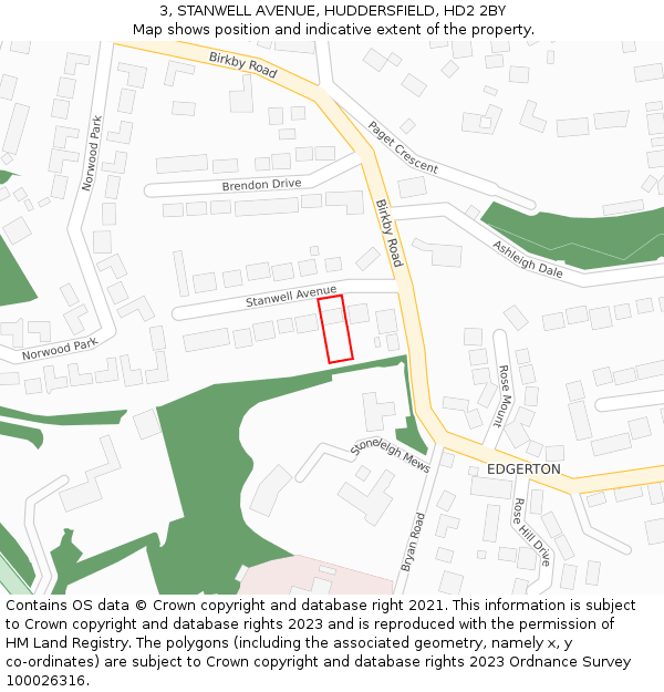 3, STANWELL AVENUE, HUDDERSFIELD, HD2 2BY: Location map and indicative extent of plot