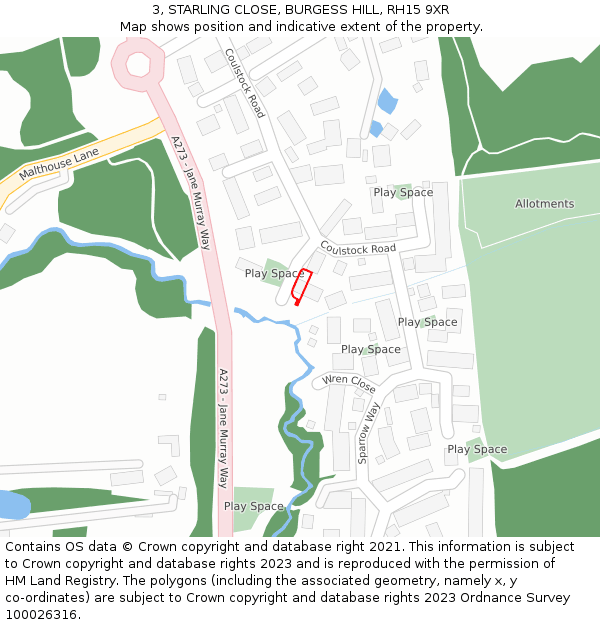 3, STARLING CLOSE, BURGESS HILL, RH15 9XR: Location map and indicative extent of plot