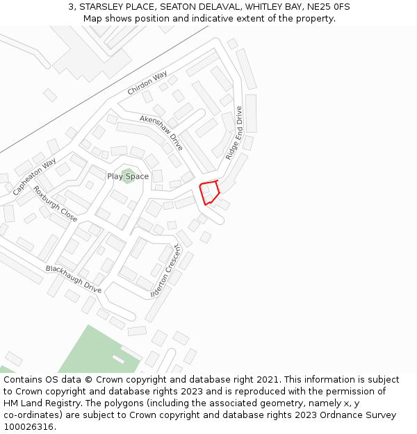 3, STARSLEY PLACE, SEATON DELAVAL, WHITLEY BAY, NE25 0FS: Location map and indicative extent of plot