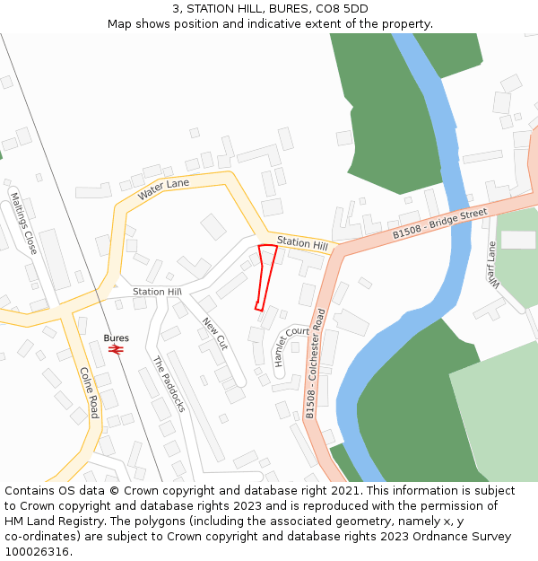 3, STATION HILL, BURES, CO8 5DD: Location map and indicative extent of plot