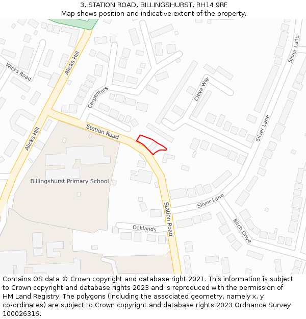 3, STATION ROAD, BILLINGSHURST, RH14 9RF: Location map and indicative extent of plot