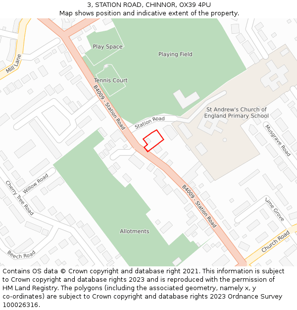 3, STATION ROAD, CHINNOR, OX39 4PU: Location map and indicative extent of plot