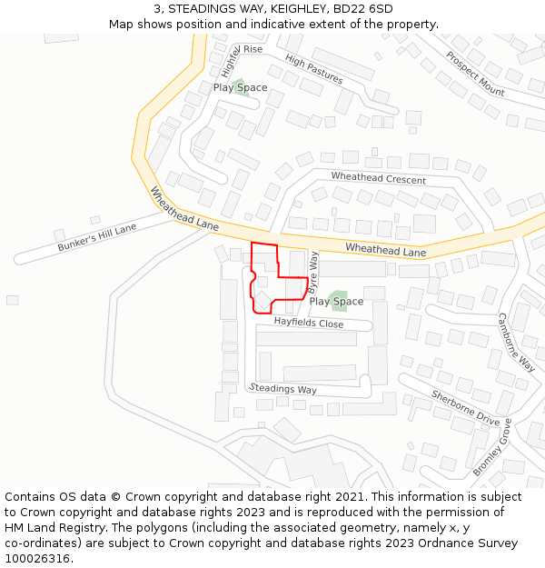 3, STEADINGS WAY, KEIGHLEY, BD22 6SD: Location map and indicative extent of plot