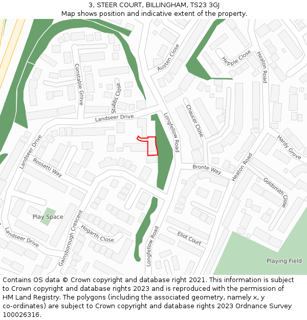 3, STEER COURT, BILLINGHAM, TS23 3GJ: Location map and indicative extent of plot