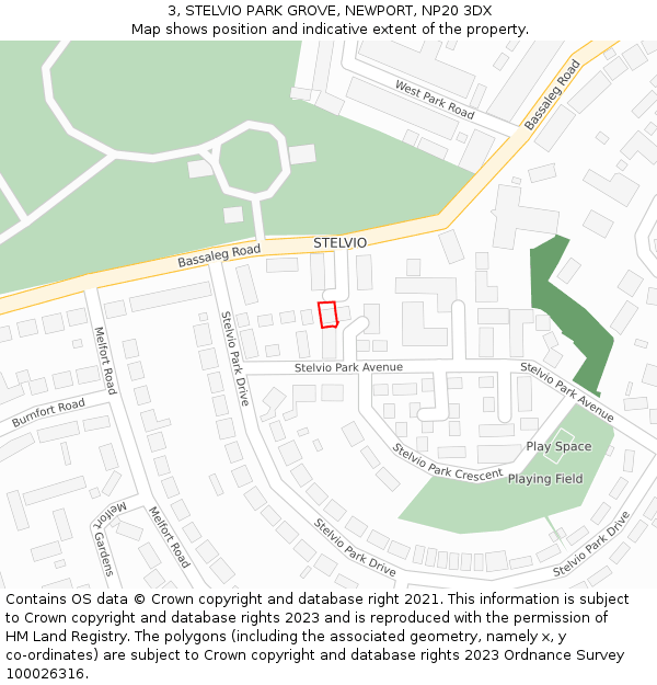 3, STELVIO PARK GROVE, NEWPORT, NP20 3DX: Location map and indicative extent of plot
