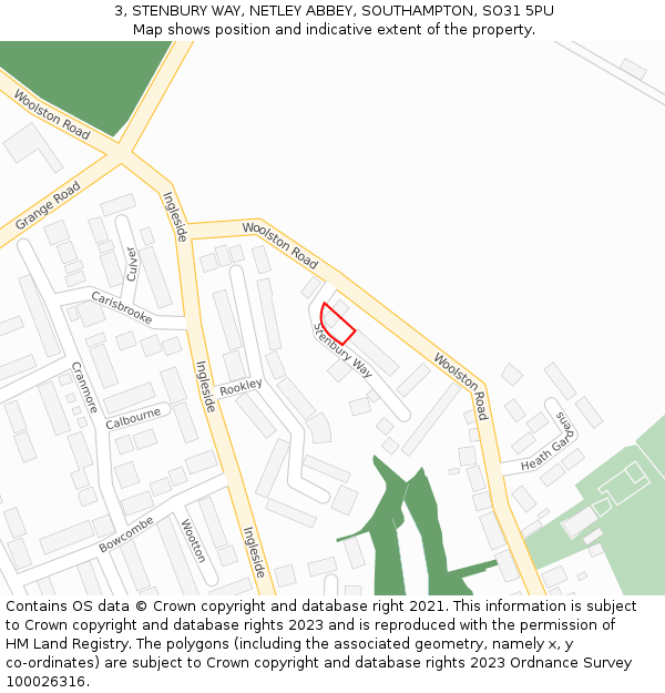 3, STENBURY WAY, NETLEY ABBEY, SOUTHAMPTON, SO31 5PU: Location map and indicative extent of plot