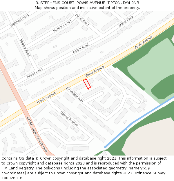 3, STEPHENS COURT, POWIS AVENUE, TIPTON, DY4 0NB: Location map and indicative extent of plot