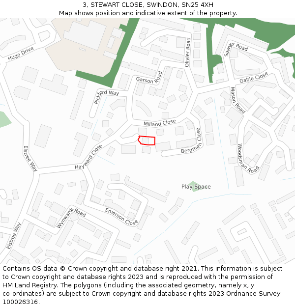 3, STEWART CLOSE, SWINDON, SN25 4XH: Location map and indicative extent of plot