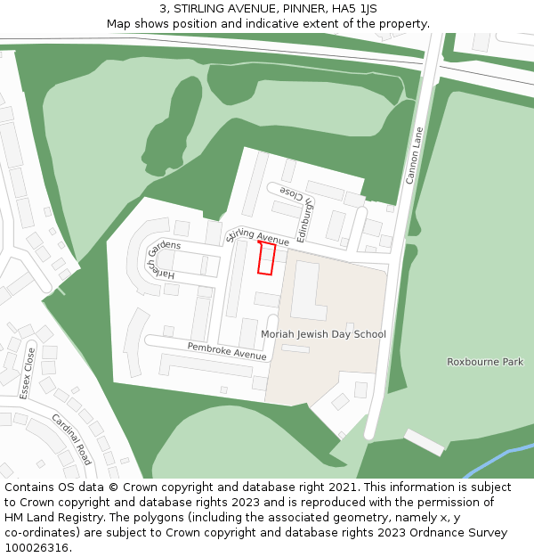 3, STIRLING AVENUE, PINNER, HA5 1JS: Location map and indicative extent of plot