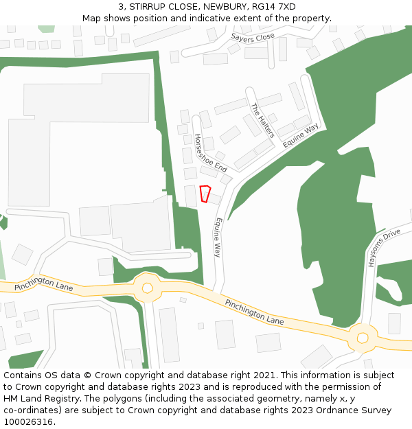 3, STIRRUP CLOSE, NEWBURY, RG14 7XD: Location map and indicative extent of plot