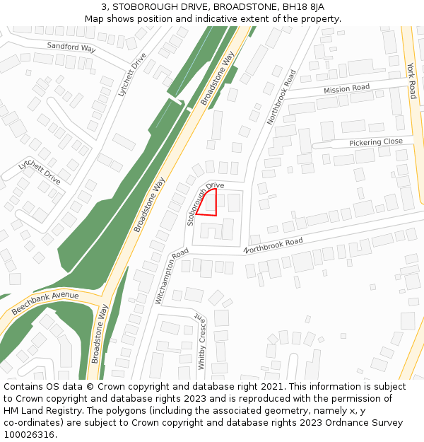3, STOBOROUGH DRIVE, BROADSTONE, BH18 8JA: Location map and indicative extent of plot