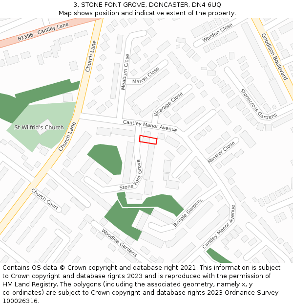 3, STONE FONT GROVE, DONCASTER, DN4 6UQ: Location map and indicative extent of plot