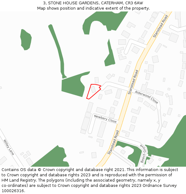 3, STONE HOUSE GARDENS, CATERHAM, CR3 6AW: Location map and indicative extent of plot