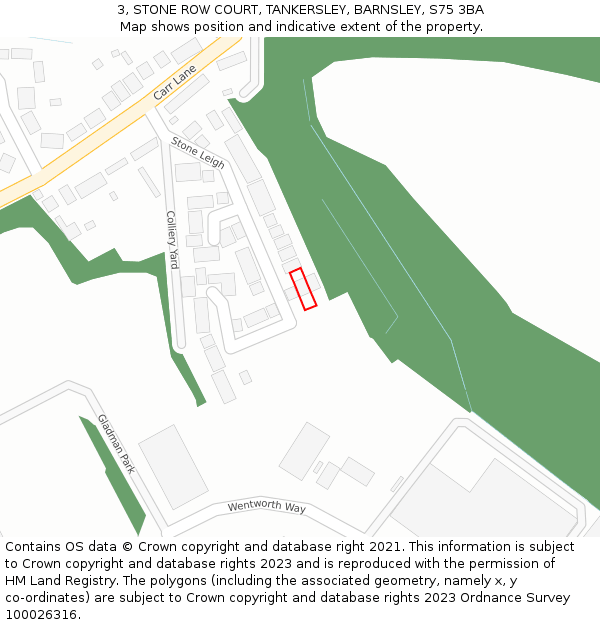 3, STONE ROW COURT, TANKERSLEY, BARNSLEY, S75 3BA: Location map and indicative extent of plot