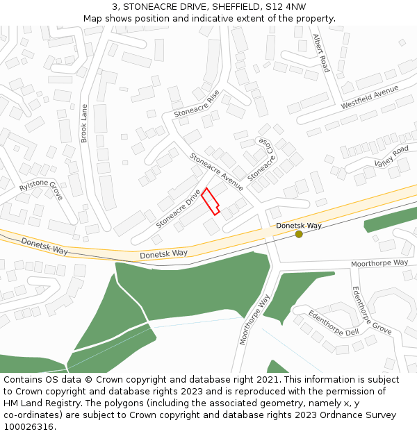 3, STONEACRE DRIVE, SHEFFIELD, S12 4NW: Location map and indicative extent of plot