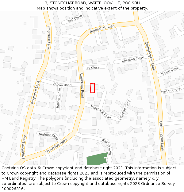 3, STONECHAT ROAD, WATERLOOVILLE, PO8 9BU: Location map and indicative extent of plot