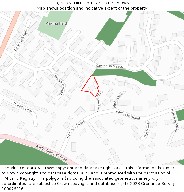 3, STONEHILL GATE, ASCOT, SL5 9WA: Location map and indicative extent of plot