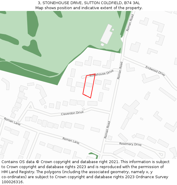 3, STONEHOUSE DRIVE, SUTTON COLDFIELD, B74 3AL: Location map and indicative extent of plot