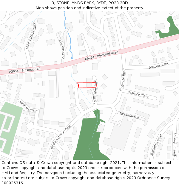 3, STONELANDS PARK, RYDE, PO33 3BD: Location map and indicative extent of plot