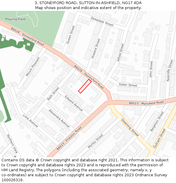 3, STONEYFORD ROAD, SUTTON-IN-ASHFIELD, NG17 4DA: Location map and indicative extent of plot