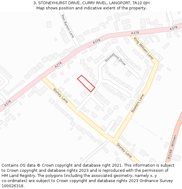 3, STONEYHURST DRIVE, CURRY RIVEL, LANGPORT, TA10 0JH: Location map and indicative extent of plot