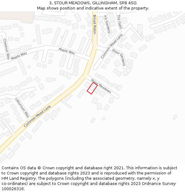 3, STOUR MEADOWS, GILLINGHAM, SP8 4SG: Location map and indicative extent of plot